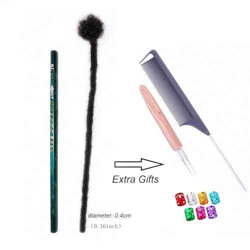 0.4cm Thickness 100% Human Hair Dreadlock Extensions 10 Inch 60 Strands Full Handmade Can be Dyed and Bleached Permanent Loc Extensions Human Hair Natural Black