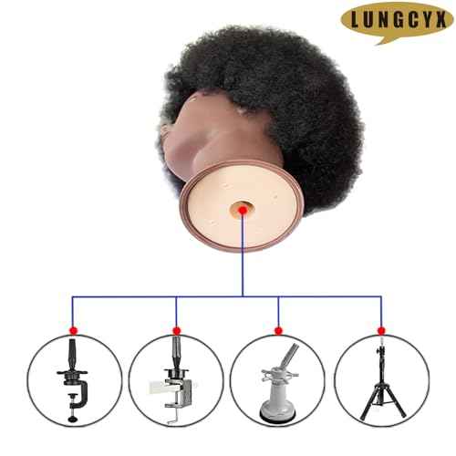Mannequin Head Human Hair African Curly Cosmetology Manikin Head With 100% Real Human Hair Doll Head for Hairdresser Training Practice Braiding Hair Styling,With Stand (BLACK-508-AFRO)