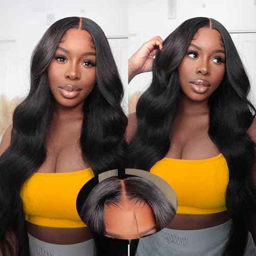 Lace Front Wigs Body Wave 5x5 HD Lace Closure Wigs Human Hair For Women 180% Density Transparent Lace Front Wig Pre Plucked 9A Glueless With Baby Hair Free Part Natural Black Color 24 Inch