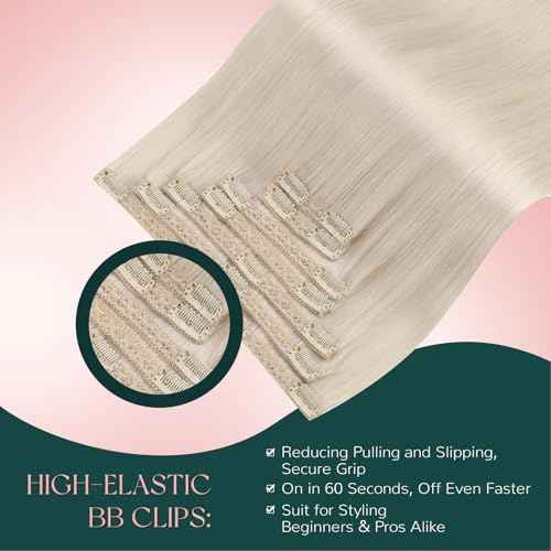 Easyouth Clip in Human Hair Extensions Blonde Remy Human Hair Clip in Extensions White Blonde Clips on Human Hair Extension for Women 20 Inch 80G 5Pcs