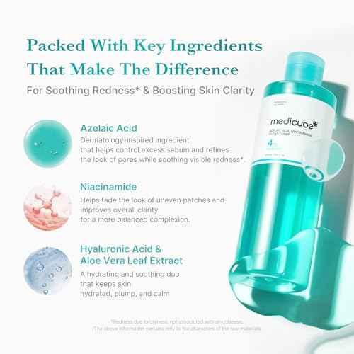 medicube Azelaic Acid Niacinamide Clarifying Toner | Troubled Skin Care, Ideal for Purifying & Calming | 4% Azelaic Acid & 2% Niacinamide| Soothing Daily Toner | Korean Skin Care | 8.45 fl.oz