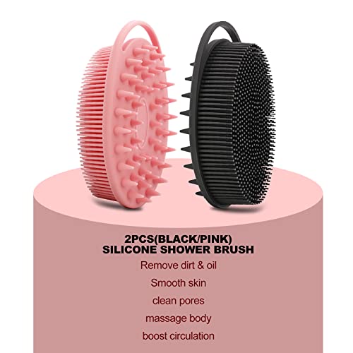 Silicone Body Scrubber, Silicone Loofah Double-Sided Body Brush,Silicone Shower Scrubber and Scalp Massager Shampoo Brush for Sensitive Kids Women Men All Kinds of Skin (1PCS Cool Gray)