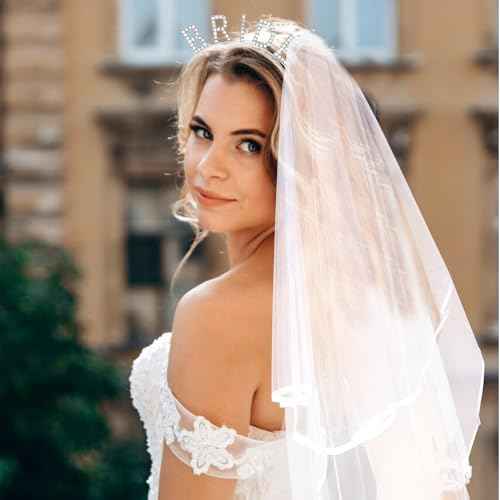 Bride Headband and Sash Veil for Bachelorette Party Tiara Veil for Wedding Bridal Shower Hairband With Veil Bridal Sash Wedding Headpiece for Bride