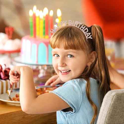 inSowni 8 Pack Sparkling Rhinestone Rose Gold Metal Happy Birthday Headbands Hair Crowns Tiaras Bands Hoops Birthday Party Hair Accessories for Toddlers Girls Kids Teens Women