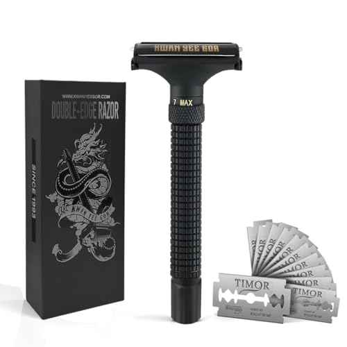 Full Brass Adjustable Safety Razor for Men | Butterfly Open & Long Handle | with 10 German Solingen Blades