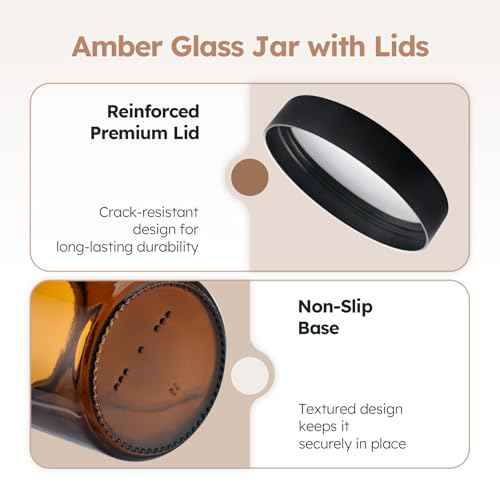 8 oz Amber Glass Jars with Lids, 12 Pack Amber Small Glass Jars with Black Lids, Lotion Container Empty Cosmetic Travel Containers for Sample, Cream, Lotion, Honey, Powder