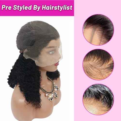13x6 hd Lace Front Braided Curly Bob Wigs 180% Density 16 Inch Human Hair Deep Wave Wig for Black Women Pre-Plucked Natural Hairline Tangle-Free Easy Install