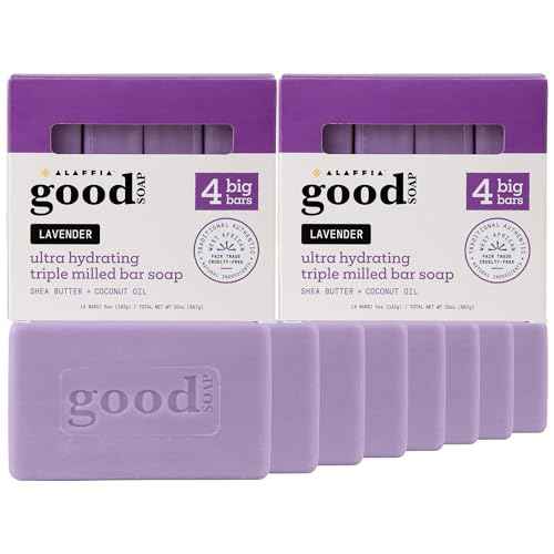 Alaffia Good Soap Lavender 2-Pack (8 Bars) ? Long-Lasting, Triple-Milled with Fair Trade Shea Butter
