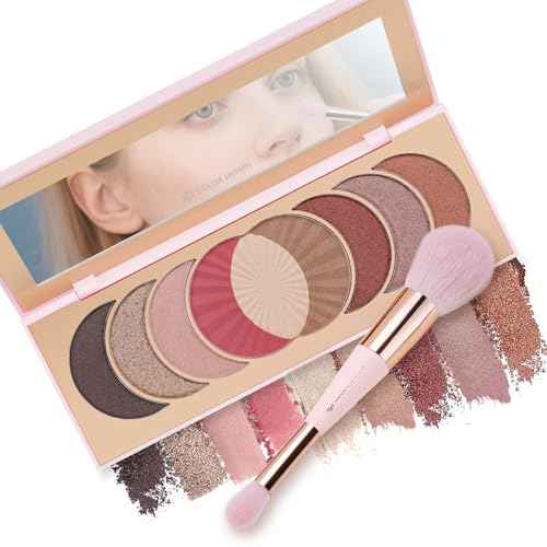 Color Nymph Naked Eyeshadow & Blush Palette Set?Highly Pigmented Blush Highlighter Bronzer Makeup Palettes?Travel Friendly Shimmer Powder Face Pallet