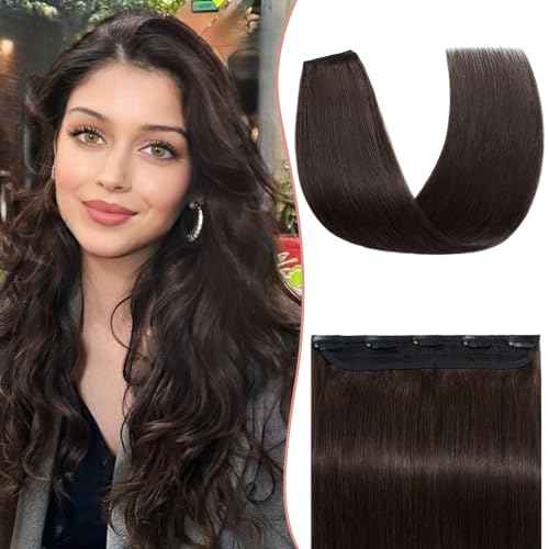 SEGO One Piece Clip in Extensions, 5 Clips Real Human Hair Extensions, Long Straight, 24 inches, #02 Dark Brown