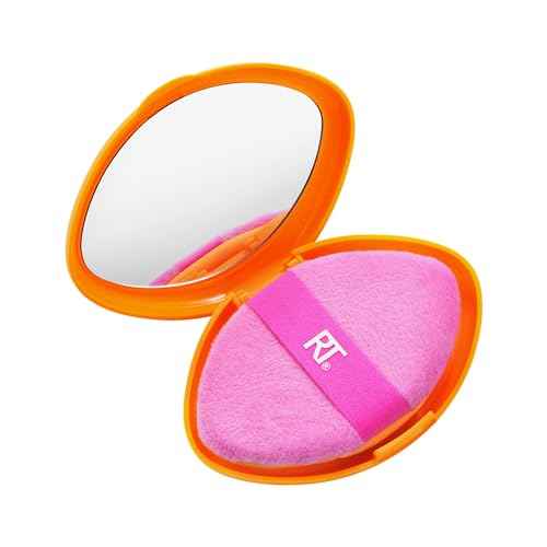 Real Techniques Miracle 2-In-1 Powder Puff + Travel Case, Dual-Sided Makeup Blending Puff, Elastic Band, Precision Makeup Sponge & Powder Puff, For Liquid, Cream & Powders, Travel Case, 2 Count