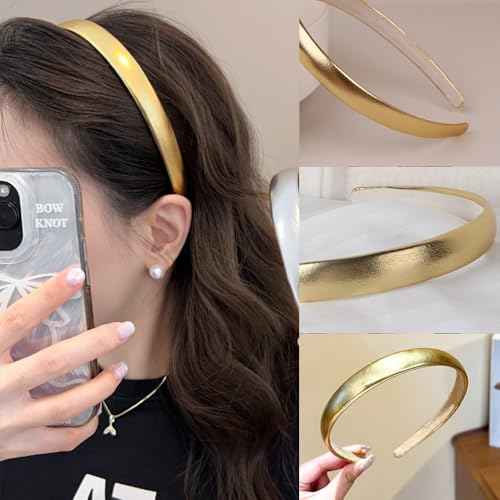 Gold Headband for Women and Girls - Satin Hair Band, Cute Headpiece, Hair Accessories