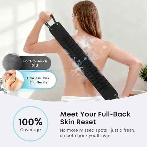 Back Scrubber with Handles for Shower, 40 Inches Dual-Sided Back Washer with Exfoliating Texture and Loofah for Men, Women and Elderly, Bath Back Exfoliator Body Cleaner for Deep Cleansing