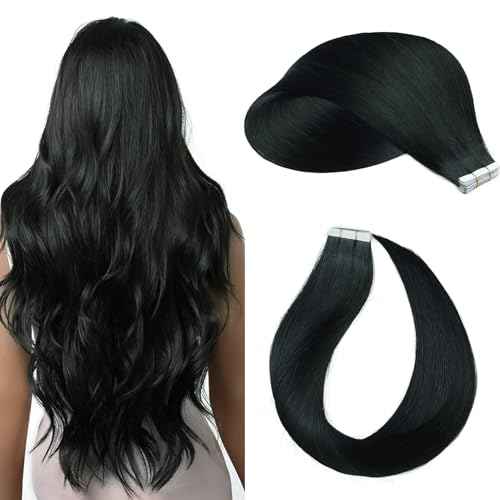 Tape in Hair Extensions £¬Real Human Hair Extension,Jet black Human Hair 22 inch 20pcs 50g,Thick Ends Straight Seamless, Invisible Tape in Hair Extensions Human Hair