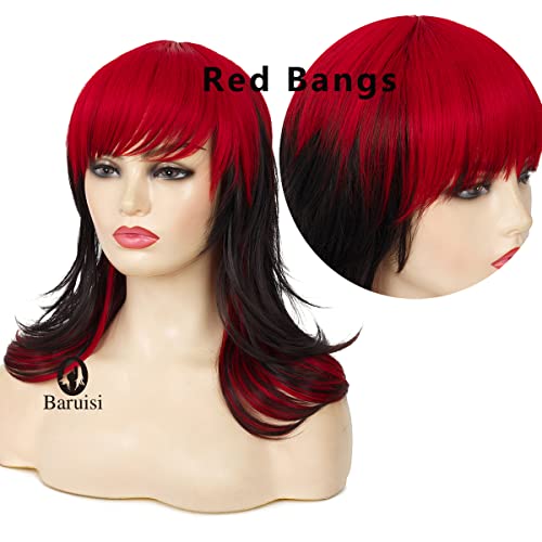 Baruisi Black Red Wigs for Women Shoulder Length Layered Shaggy Wig with Bangs Synthetic Halloween Cosplay Wig