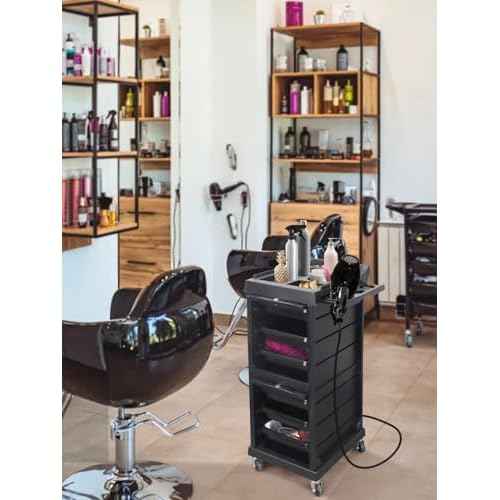 EBANKU Salon Beauty Rolling Trolley Cart, Black Hair Salon Storage Cabinet Barber Organizer Tool Multi Drawers Rolling Cart Free Standing Furniture with 4 Universal Wheels Hair Salons Supplies