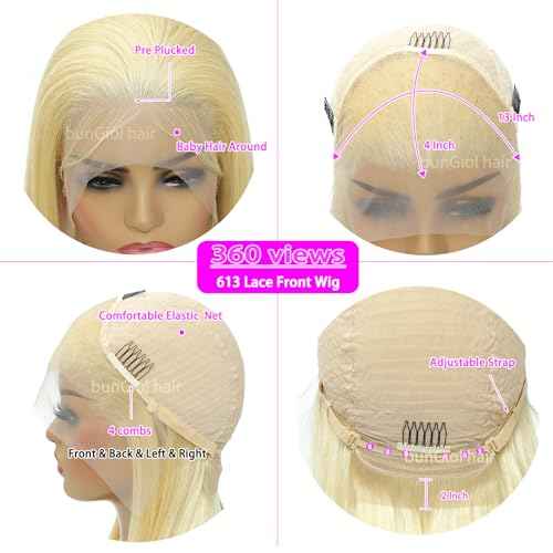 bunGiol 613 Blonde Lace Front Wig Human Hair 13x4 HD Transparent Wig 180% Density 28 Inch Brazilian Glueless Straight Lace Front Wigs Human Hair Pre Plucked With Baby Hair Bleached Knots