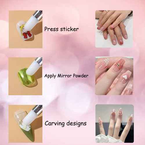 11Pcs Nail Art Brush Set, Dual Tipped Silicone Nail Tools, Nail Art Sculpture Pen, Crystal Handle Liner Brushes, Acrylic & Gel Nail Brush, Dotting Pens for Home and Professional Nail Salon