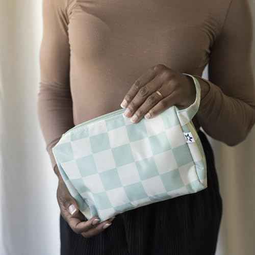 Tiny Twinkle Waterproof Travel Toiletry & Makeup Bag Organizer | Large Capacity Cosmetic Case with Compartments & Handle, A Thoughtful Travel Companion for Women£¨Sage Checkers