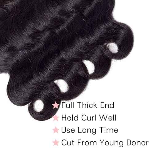 Body Wave 3 Bundles 22 24 26 Brazilian Virgin Human Hair Extensions Curly Wet and Wavy Bundles Remy Hair Weave for Black Women Natural Black