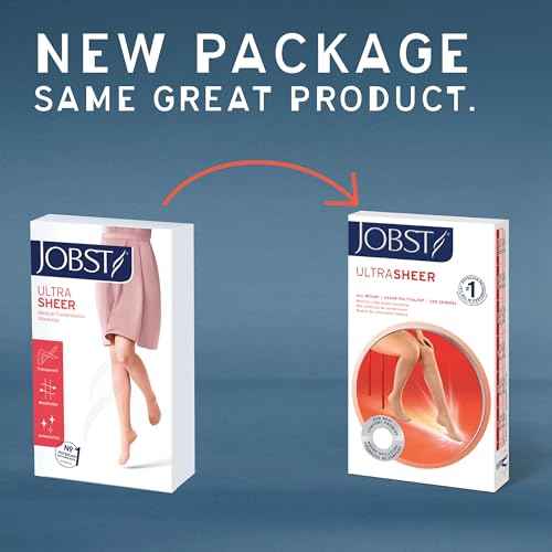 JOBST UltraSheer Knee-High Compression Stockings for Women - Closed Toe - Medical Compression 20-30 mmHg - For Varicose and Spider Veins - Helps Prevent Swelling - Natural, Medium Petite