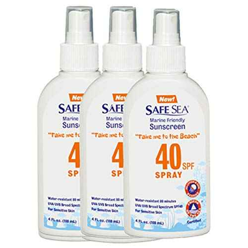Safe Sea Jellyfish Sting-Blocking Sunscreen, SPF 40 Spray 4 Fl oz, Waterproof, Biodegradable, Coral Reef-Safe ? Body and Face Sunscreen, Anti-Jellyfish and Sea-Lice sting protection (3 pack)