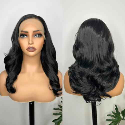 13X6 Body Wave Lace Front Wigs Black Wavy Synthetic Lace Front Wig HD Glueless Lace Wigs Pre Plucked Natural Hairline With Baby Hair 18 Inch Wear And Go Wigs For Black Women