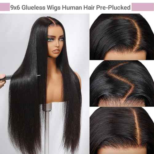 32 Inch Wear and Go Glueless Wigs Human Hair Pre Plucked Pre Cut 9x6 Straight Lace Front Wigs Human Hair Wigs for Women No Glue Hd Lace Front Closure Ready to Wear Wigs 220% Density Natural Black