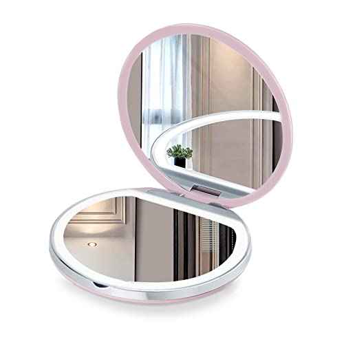 DeYesom LED Compact Mirror with Lights, Dimmable, Portable, Magnifying, Rechargeable