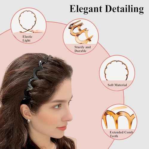6Pcs U Shape Fashion Tooth Hair Comb Headband,High Cranium Headbands for Women's Hair, Reversible Korean Headbands with Teeth ? (Mix 6Pcs, M)