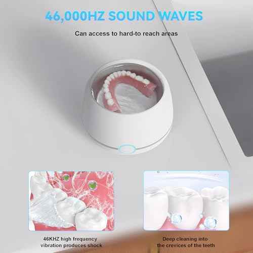 Ultrasonic Retainer Cleaner Machine Pro, Quickly Completes Denture Brushing and Bathing, Deep Cleaning, and Effectively Prevents Aligner Discoloration - White