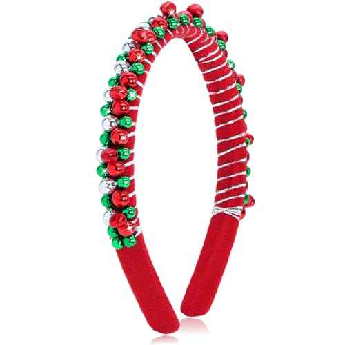 yfstyle Christmas Bell Headband Christmas Headbands Outfits for Women Red Green Beads Jingle Bells Hair Accessories New Year Gifts Red
