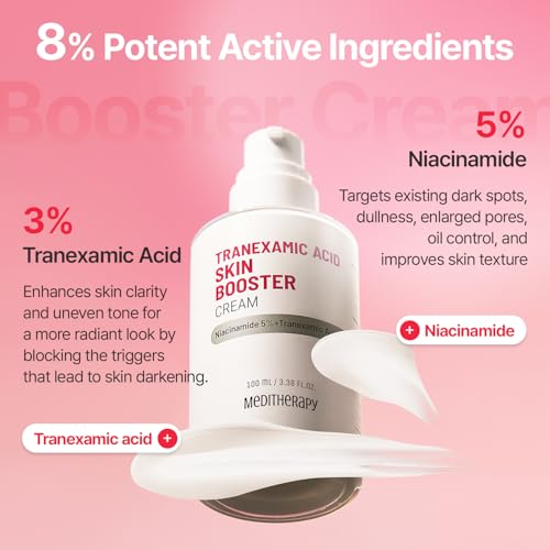MEDITHERAPY Tranexamic Acid Skin Booster Cream 3.4 Fl Oz - 5% Niacinamide & 3% TXA Korean Face Moisturizer - Gentle Face Cream for Improved Clarity & Even Skin Tone - Radiant Complexion, Natural Color
