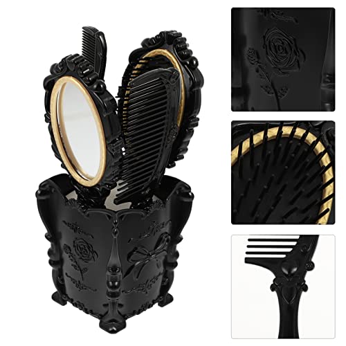 Wide Tooth Comb Round Mirror Makeup Set Hair Brush Set With Holder Vintage Hair Brush Set, Detangling Hair Brush,Rat Tail Comb Vintage Hand Mirror Womens Wallet