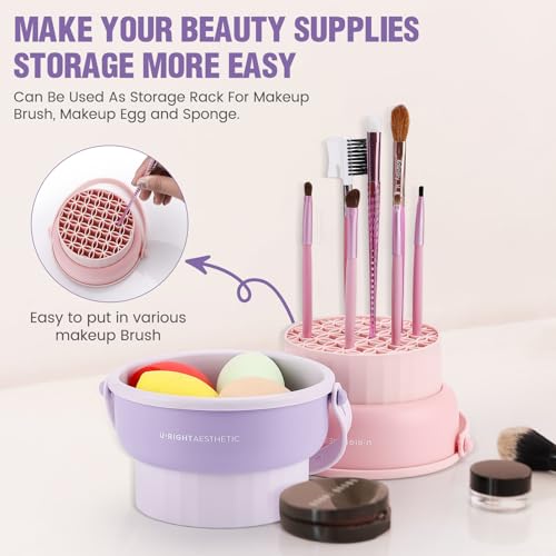 2 Pack Makeup Brush Cleaner Mat 3 in 1 Silicone Makeup Brush Cleaner Makeup Brush Cleaning Bowl Makeup Brush Sponge Scrubber Tool for Cleaning, Storage And Upside Down Drying£¨Two Pink)