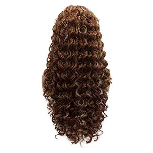 Hair Synthetic Lace Front Wig Curly Long 26inch Dark Brown Blonde Mix Heavy Density Heat Resistant Realistic Wig