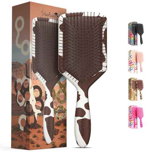 FRAMAR Paddle Hair Brush Detangler, Detangling Hairbrush For Women, Wet Hair Brush For Girls, Hair Detangler Brush, Wet Hairbrush, Hairbrushes, Girls Hairbrush Detangler, Reduces Frizz ? Cow Print