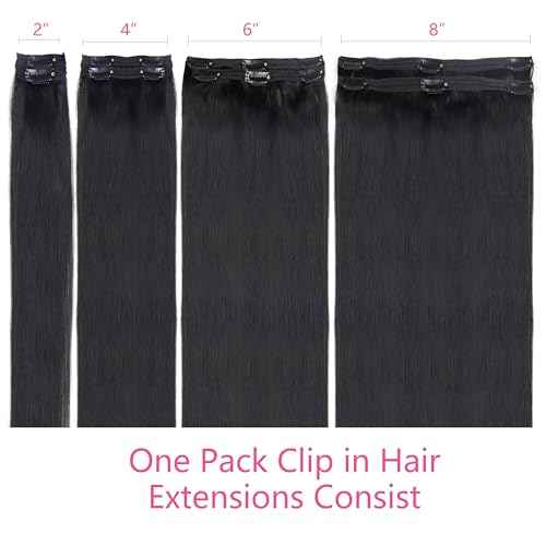 Straight Clip in Hair Extensions Real Human Hair 8Pcs Remy Human hair Clip ins for Women, Natural Soft Human Hair 120g 24inch #1B Natural Black