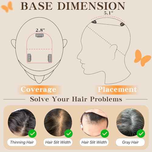 Human Hair Toppers for Women, 150% Density Hair Topper with Bang, No Tangle & Smooth, Upgrade 7x13cm Silk Base, 14 Inch #02 Dark Brown
