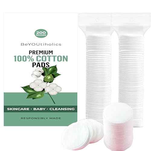Premium 100% cotton pads, 200 rounds - Skincare, Baby, Cleansing, Gentle & soft, Hypoallergenic, Extra absorbent & Lint free.