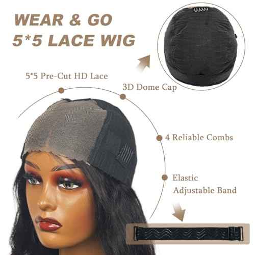 26 Inch 5x5 HD Lace Closure Wigs Human Hair Glueless Wigs Pre Plucked Pre Cut for Beginners 180% Density Body Wave Lace Front Wigs Human Hair Glueless Wear and Go