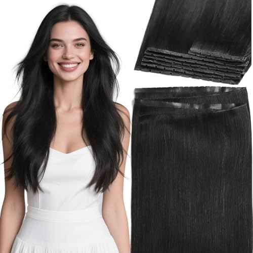 Lacer Black Human Hair Weft Extensions 16 Inch Seamless Micro Beads Butterfly Extensions Human Hair Natural Black Double Invisible OVO Remy Hair Extensions 100G 1 Pcs 31.5" (80Cm)