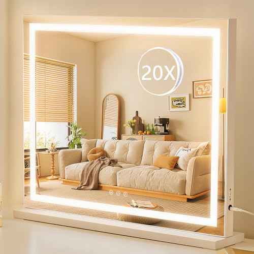 HIEEY Lighted Makeup Mirror, Hollywood Vanity Mirror with Lights, Three Color Lighting Modes, with 4in 20X Magnification Mirror, Smart Touch Control, 360¡ÆRotation (22.8in,White)