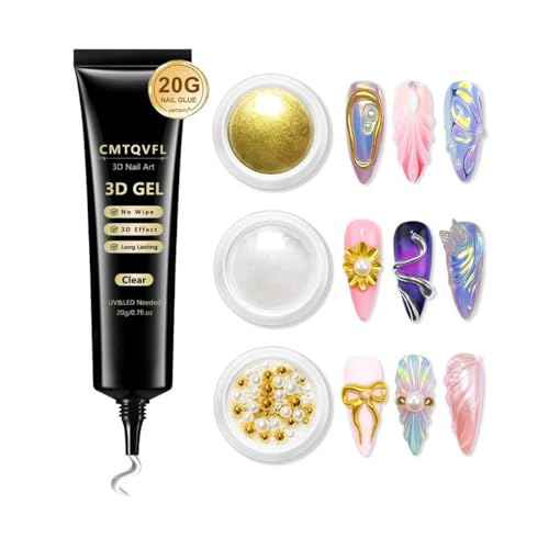4 in 1 Upgrade 3D Gel Nail Gold Chrome Nail Powder¡¼NO.1 -100% 3D Effect¡½20g No Wipe 3D Gel Nail Art Sculpture with Glitter White Gold Chrome Nail Powder for Home DIY Salon Gifts Women- White Gold