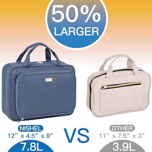 NISHEL Hanging Travel Toiletry Bag, Visible Makeup Organizer, Cosmetic Case for Journey Accessories, Bathroom Shower, Aegean-Blue