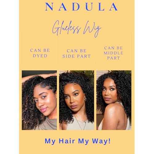 Nadula Bye Bye Knots Glueless Kinky Curly Drawstring Wig Human Hair with 4C Curly Edges, Pre Cut 7X5 HD Lace Front Ready to Go Afro Kinky Wigs Pre Plucked Bleached Knots with Curly Baby Hair 14inch