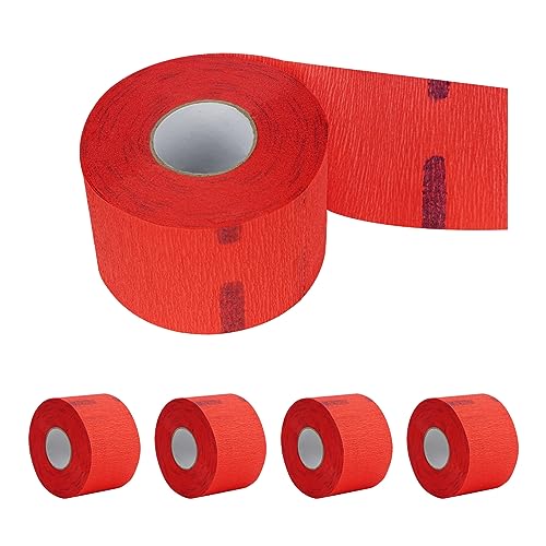 Flexible Paper Neck Strips for Salon Hair Cutting - 5 Rolls, 500 Red Disposable & Water-Resistant Self-Adhering Barber Supplies