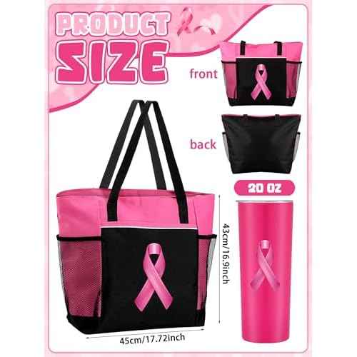 Paterr 2 Pack Breast Cancer Awareness Gifts Chemo Bags and Totes Chemo Care Package for Women Breast Cancer Accessories(Stylish Pink,Breast Cancer)