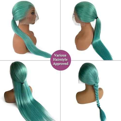 Lace Front Wigs Human Hair Aqua Blue Glueless Transparent 13x6 Lace Front Wigs Human Hair Pre Plucked 22 Inch Colored Turquoise Wig Human Hair 180% Density HD Lace Front Human Hair Wigs for Women