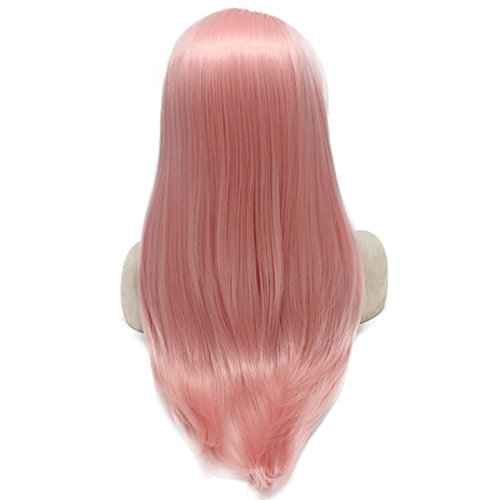 MX angel Long Straight Synthetic Lace Front Half Hand Tied Wigs Cosplay Party (Pink)